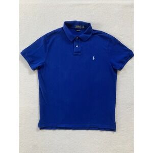 Polo Ralph Lauren Mens Large Polo Shirt Blue Custom Slim Fit Cotton Pique Pony